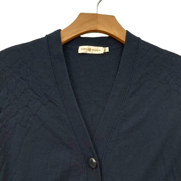 Tory Burch Cardigan Sweater Womens Small Navy Merino Wool Button Up Knitted - Picture 2 of 13